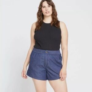 Universal Standard Capri Chambray Shorts, XS in Dark Indigo